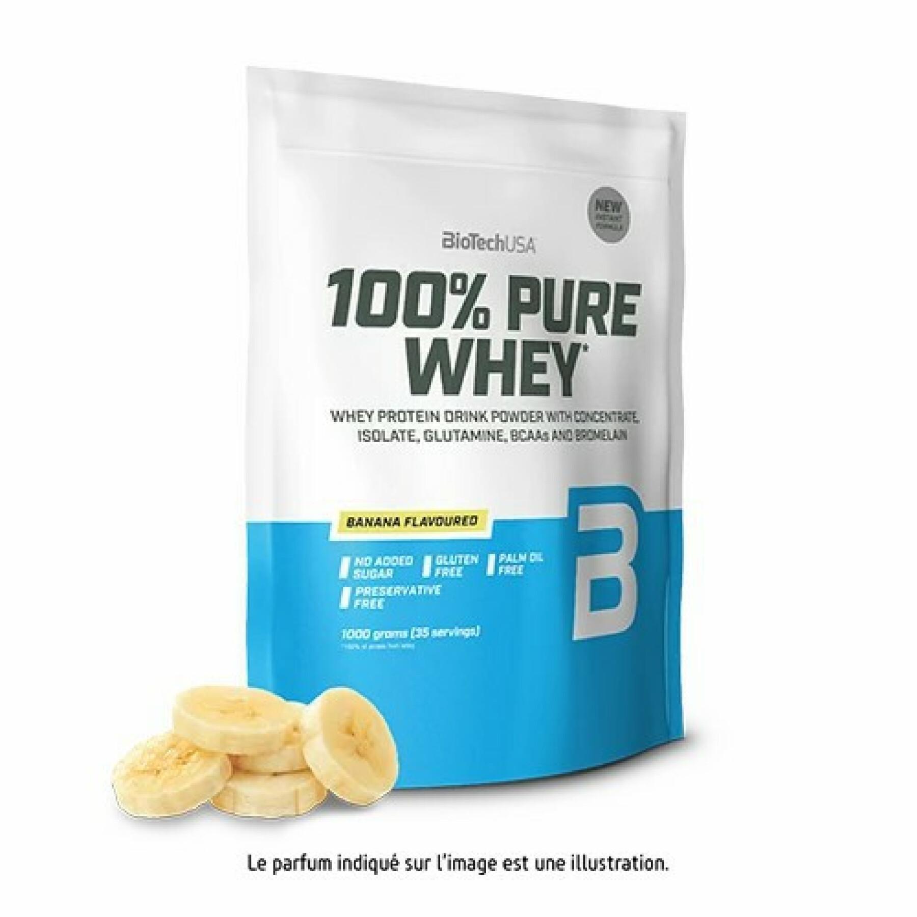 Lot of 10 bags of 100% pure whey protein Biotech USA - Banane - 1kg