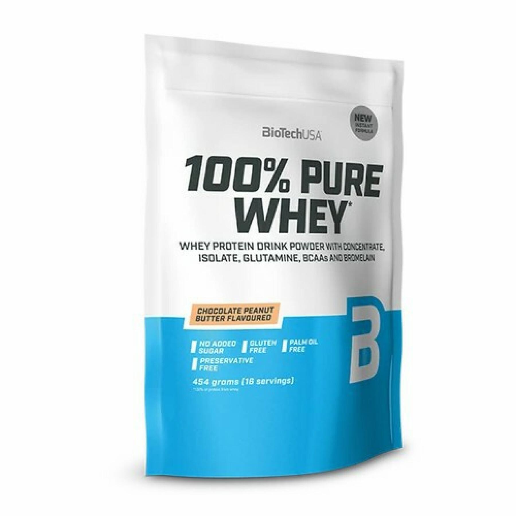 Lot of 10 bags of 100% pure whey protein Biotech USA - Chocolat-beurre de noise - 454g